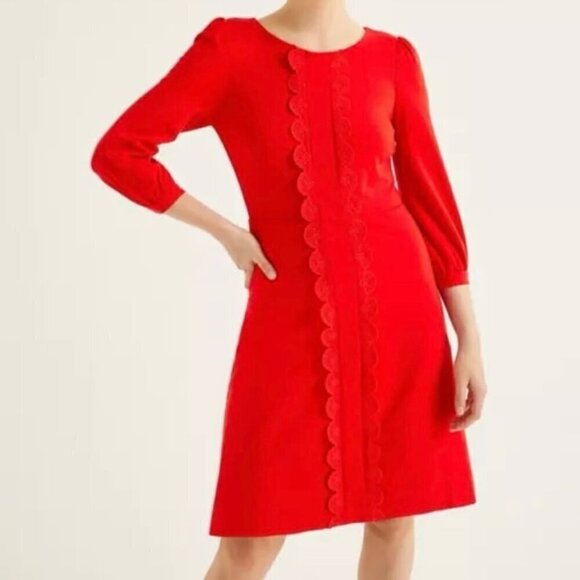 Boden Dresses & Skirts - Boden Alexandra red ponte knit scalloped eyelet elbow sleeve knee length dress